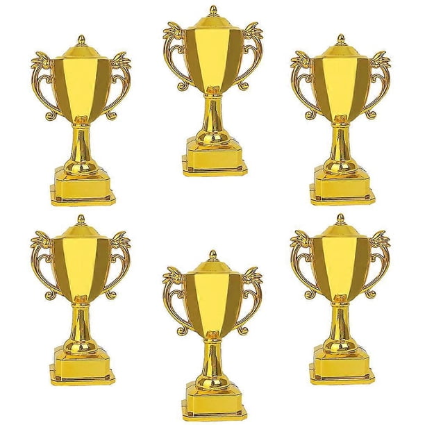 6pcs Mini Gold Trophy Cake Toppers, Compact Plastic Award Models for Parties, Events, Cupcakes & Desserts
