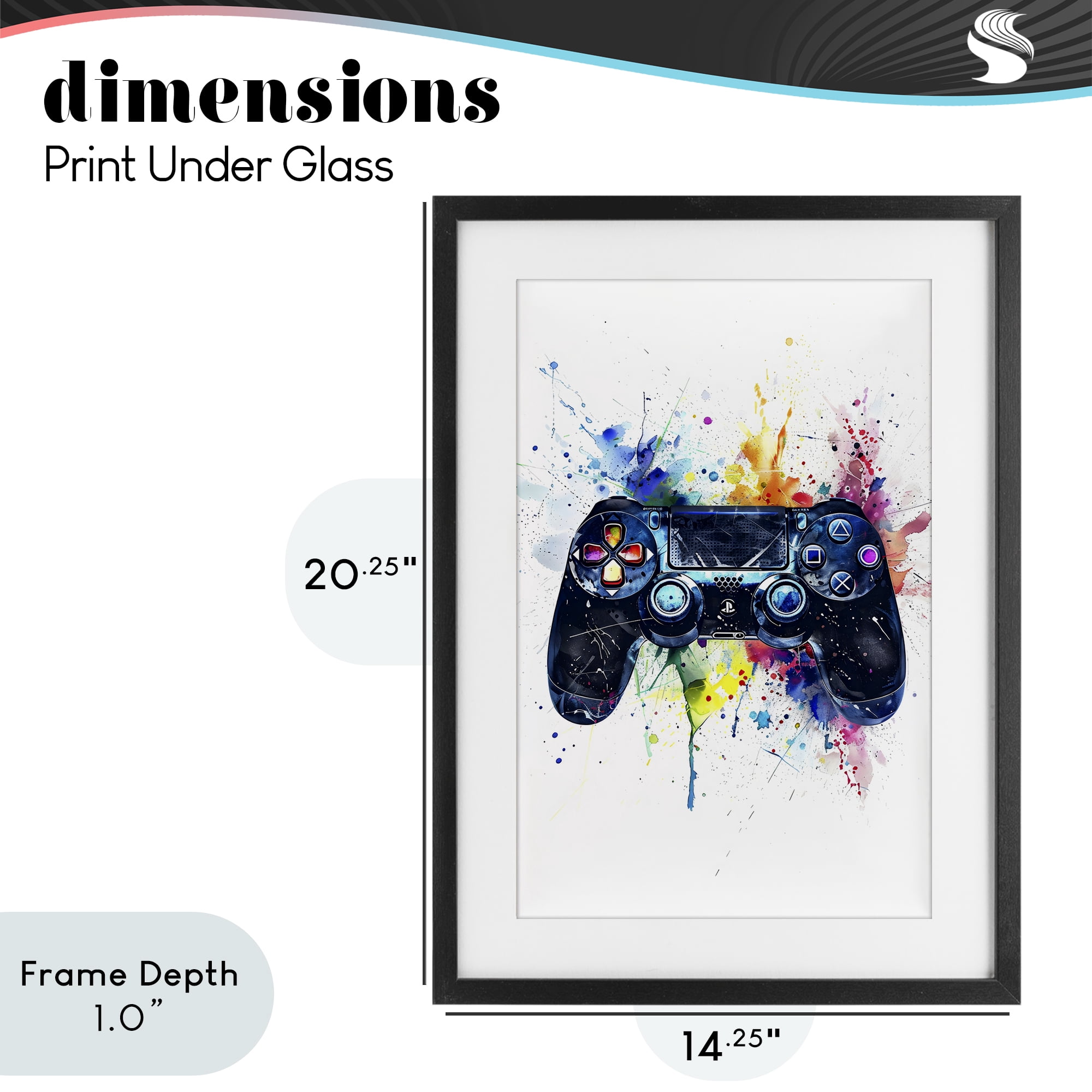 Stupell Industries Colorful Gaming Controller Splatter Black Framed Print Under Glass, design by Creative Studio