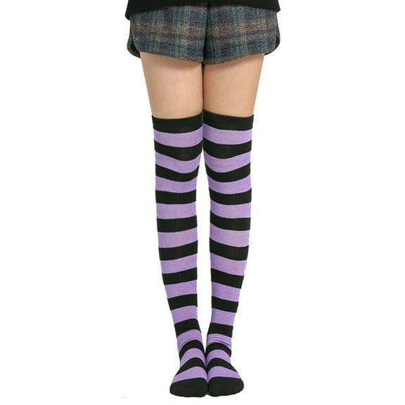 Lomubue Sweet Women Stripe Thigh High Over The Knee Stockings Stretch Long Cosplay Socks