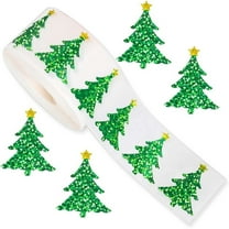 Yhmxh 500Pcs Christmas Tree Stickers Roll 1.2" Laser Green Pine Tree Seal Stickers, Christmas Stickers Santa Claus Tags, Xmas Waterproof Self-Adhesive Decals for Envelope Journal Decor Party Supplies