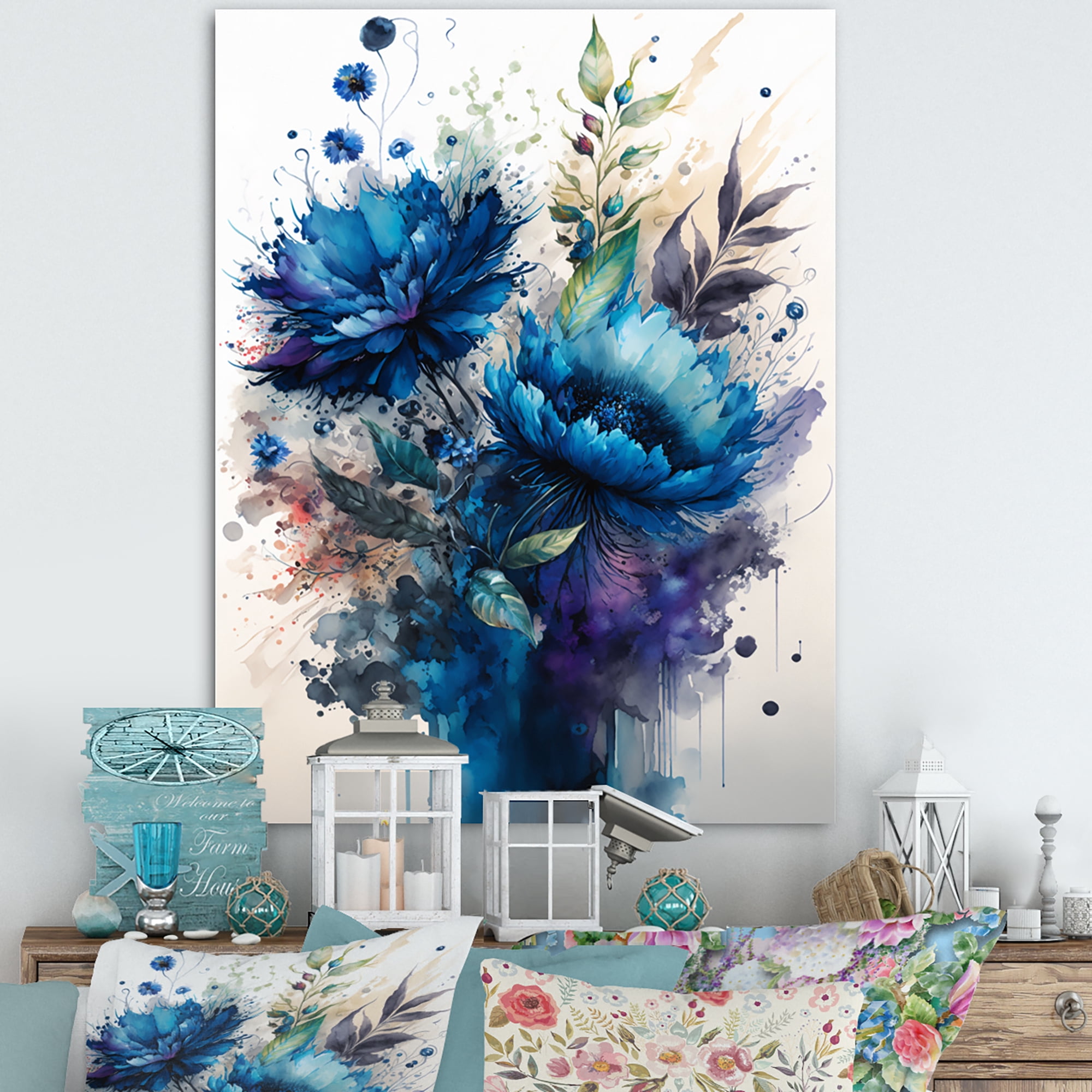 Designart Vibrant Blue Flower Bouquet I Canvas Wall Art