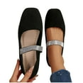 thumbnail image 5 of Xfvqtps Womens Rhinestone Strap Suede Flats Square Toe Mary Jane Style Comfortable Casual Shoes for Everyday Wear Black, 5 of 9