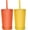 Orange & Yellow, variant on Wheat Straw Cups with Lids and Silicone Straws, 10 Oz Chip Resistant Dishwasher/Microwave Safe, Toddler Cups Built In Straw Stoppers, Smoothies Cup +Straw Cleaner