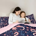 thumbnail image 4 of Homewish Cute Cartoon Snake 7 Pieces Bedding Comforter Set,Kawaii Cherry Blossom Full Bedding Set,Deepblue Pink Fitted Sheet Flat Sheet For Girls Kids,Ultra Soft Home Decor Reversible, 4 of 8