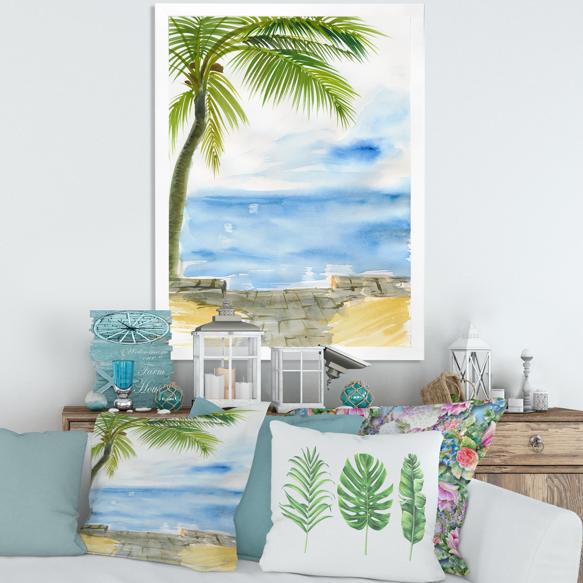 Designart 'Palm Beach Resort At Sunrise II' Nautical & Coastal Framed Art Print