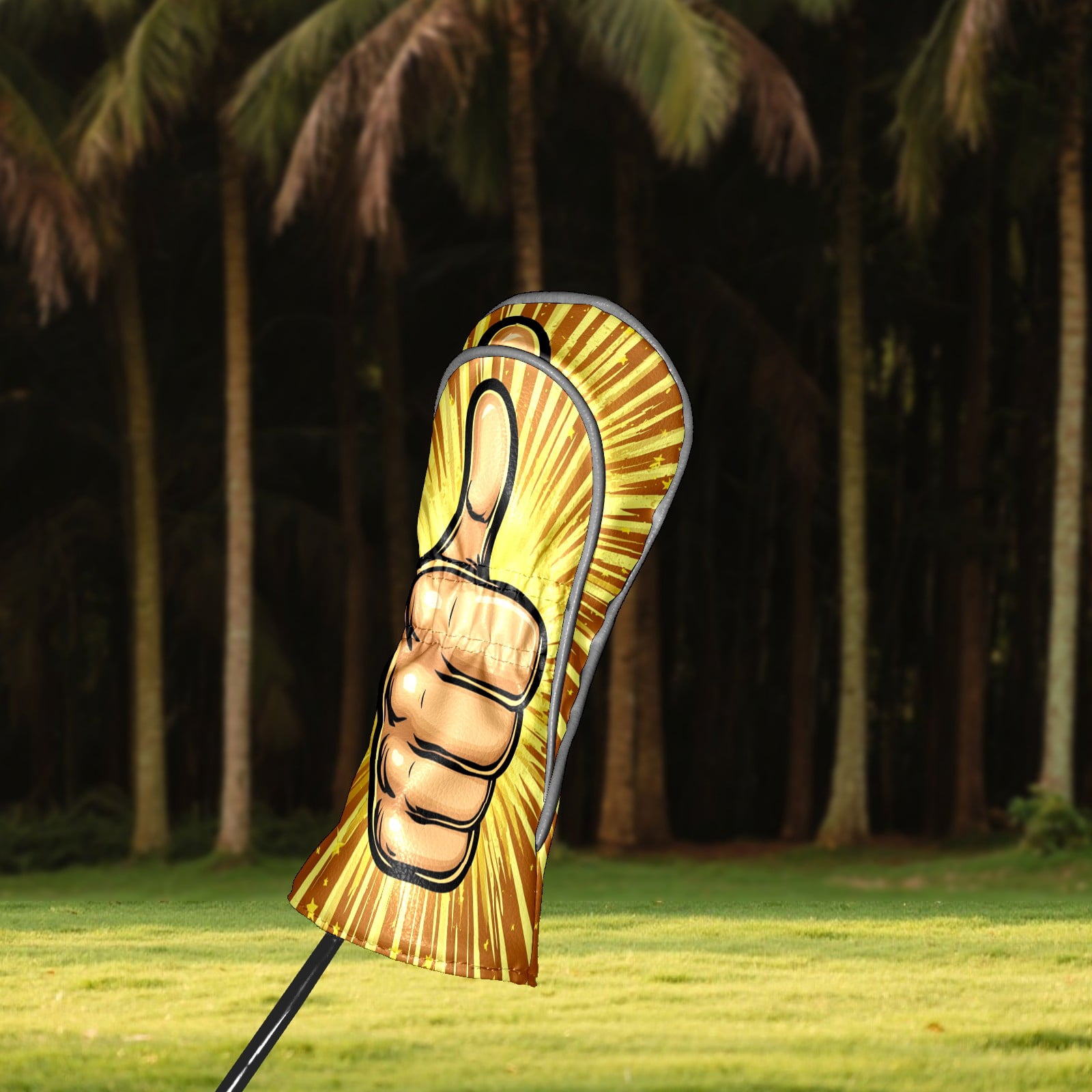 Golf Club Covers PU Leather Waterproof Head Covers for Fairway Woods Hybrids Thumbs Up Pattern