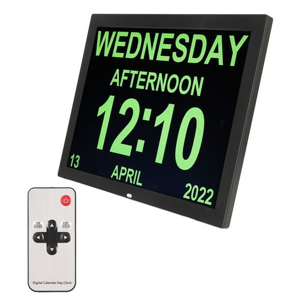 Dementia Clocks For Seniors, 15in Digital Day Clock Large HD Display Remote Control 10 Languages Calendar Alarm Digital Alarm Clock Digital Calendar Day Clock with Date and Day For