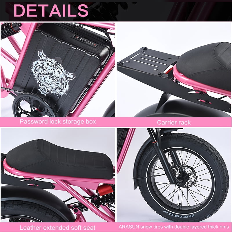 AKEZ Electric Bike for Adult, Moped Style Ebike, 48V 26Ah Removable Battery, 20" Tires Dirt Bike, Electric Motorcycle