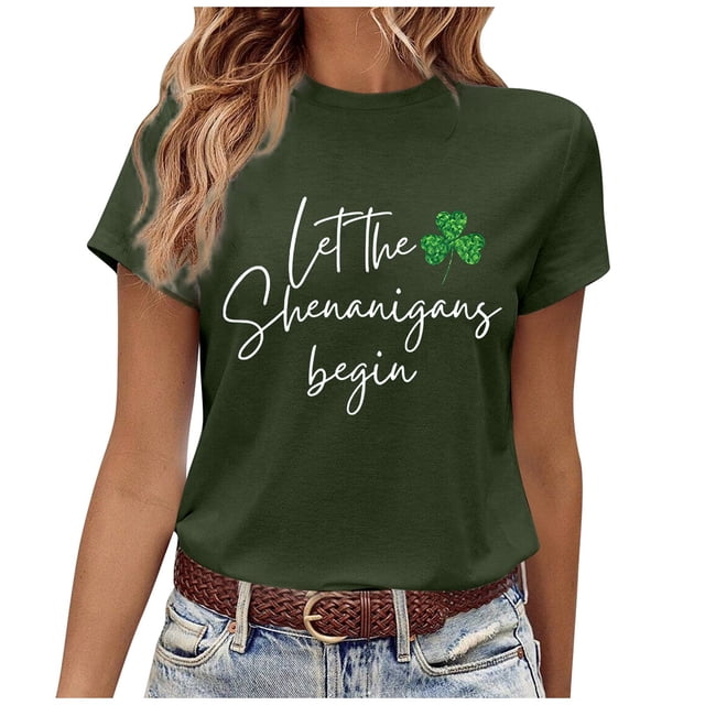 LUOGENLI T-shirts pour Femmes pour la Saint-Patrick et T-Shirt de Mode Imprimé à Manches Courtes pour Femmes T-shirts pour Femmes T-Shirt Graphique Saint-Patrick Vert Armée TTG