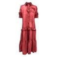thumbnail image 4 of Guieoi Plus Size Womens Dresses Denim-Print Collared Long-Sleeve Top Maxi Dress Red XL, 4 of 5