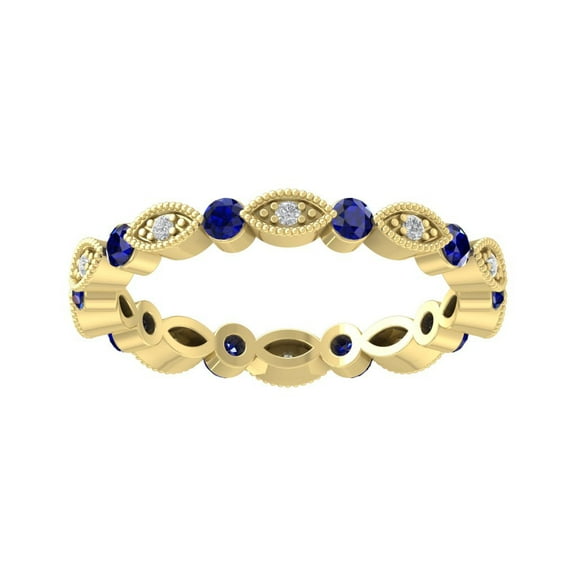 Araiya 14K Yellow Gold Diamond and Blue Sapphire Eternity Band Ring (1/10 cttw, I-J Color, I2-I3 Clarity), Size 8