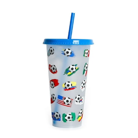 

TINYSOME Color-Changing Water Bottle Portable Travel Mug Football Flag Water Drinking Cup with Straw & Lid Plastic-Tumblers