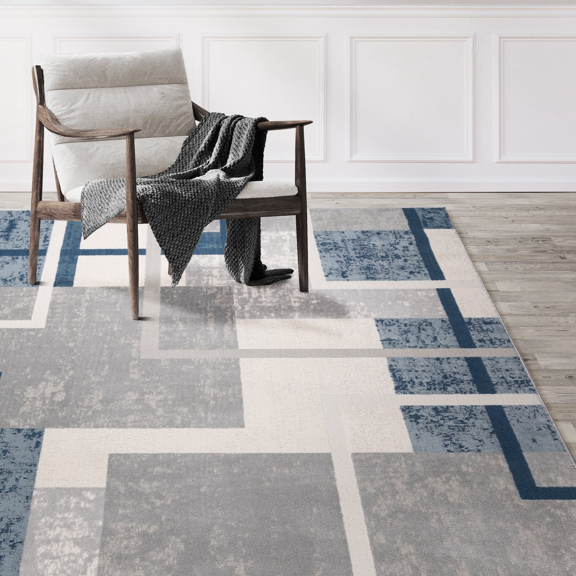 Gertmenian Ethan Abstract Geo Modern Geometric Blue Indoor Area Rug, 9x13
