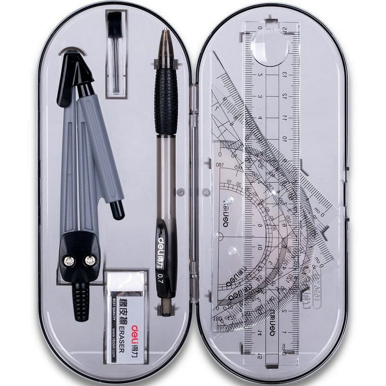 7 Pieces Geometry Set: Including Metal Compass Drawing Tool, Scale Ruler,  Triangle Ruler, Protractor, And Eraser, Geometry Precision Tool Set Circle  D