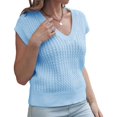 thumbnail image 3 of Womens V Neck Sweater Vest Ribbed Knit Casual Cap Sleeve Loose Fit Pullover Tops Fall Clothes Light Blue L, 3 of 8