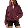 thumbnail image 6 of Fleece Jacket Women Solid Color Stand Collar Zip Up Fuzzy Short Coat with Pockets for Fall Daily Wear and Casual Outings, 6 of 8