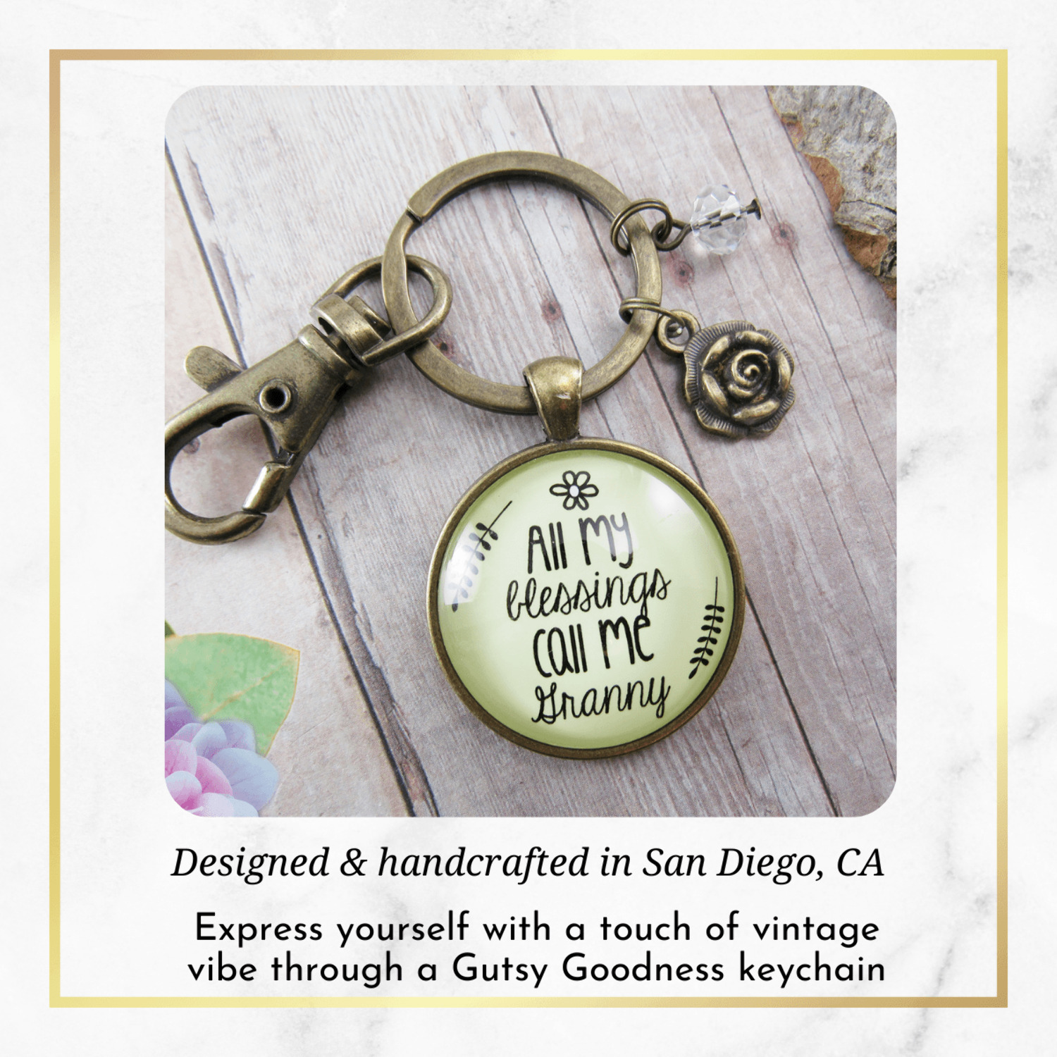Granny Keychain All My Blessings Grandma Rose Gutsy Goodness Female Adult Bronze Metal Jewelry