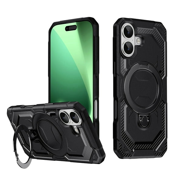 Magnetic Invisible 360° Rotatable Ring Kickstand for iPhone 17 Phone Case,Compatible with MagSafe,Military-Grade Protection Shockproof Rugged Heavy Duty Phone Case Cover,Black