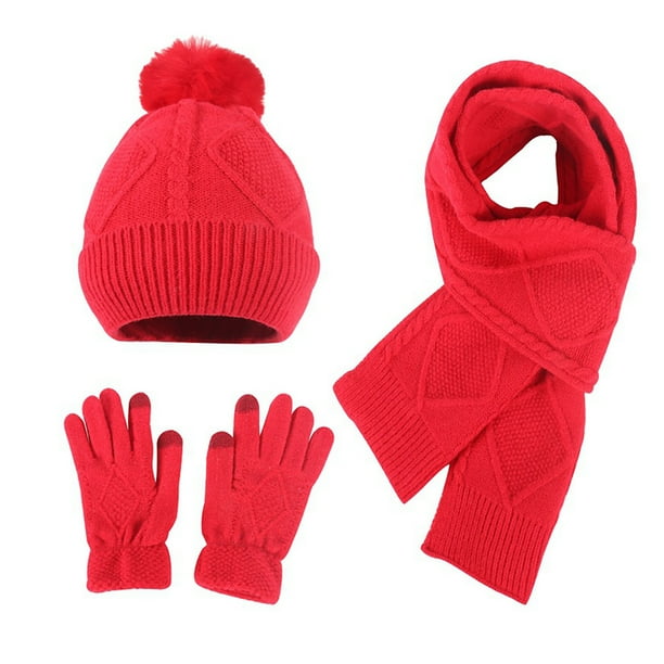 Sombreros para mujer y hombre, gorro de punto, bufanda cálida, guantes, jersey grueso de tres piezas, gorro para mujer.