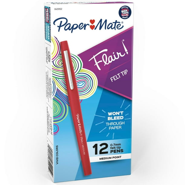 Bolígrafos con punta de fieltro Paper Mate Flair de punta mediana, color rojo, 12 unidades