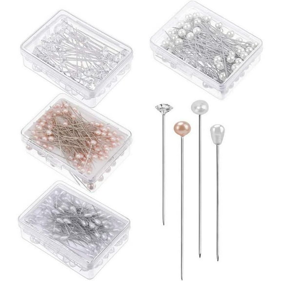 400 pcs Bouquet Pins Flower Pin, 4 Styles Pearl Head Pins Crystal Head Corsage Pins for Dressmaking Jewelry Flower Decoration (Mixed)