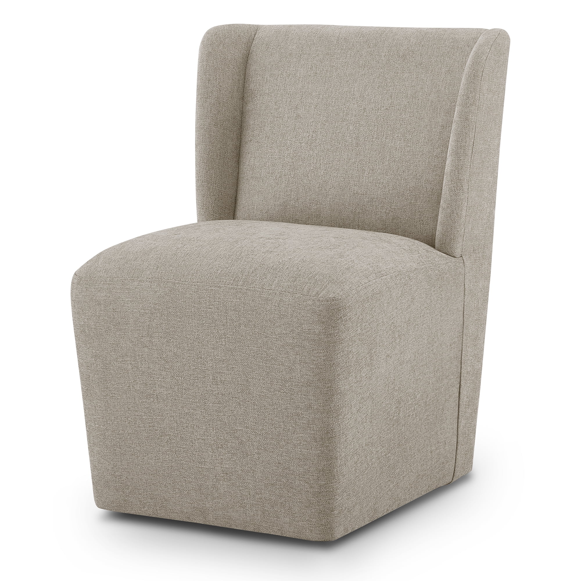 Spruce & Spring Modern Upholstered Dining Chair with Wingback and Hidden Casters, Single, Fabric in Khaki