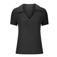 thumbnail image 5 of UAMVSH Women's V Neck Short Sleeve Slim T-Shirt Stretchy Solid Color Ribbed Basic Top Casual Going out Tees, 5 of 6