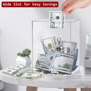 Clear Acrylic Piggy Bank with Lock and Key for Kids Adults, Openable Money Saving Box for Cash Coins Real Money (Clear)