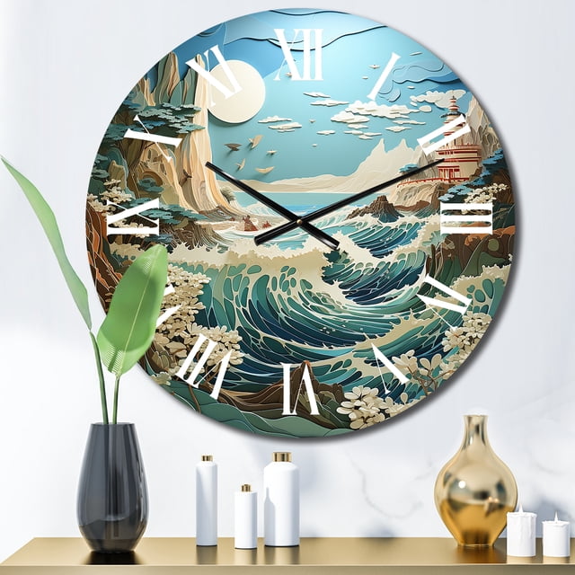 Designart "Coastal Papercut" Nautical & Beach Oversized Wall Clock