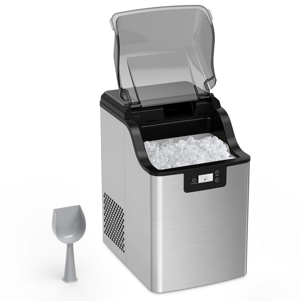 Ice Maker, Countertop Ice Maker, Stainless Steel Pebble Ice Maker, 44LBs/24H, SelfCleaning and