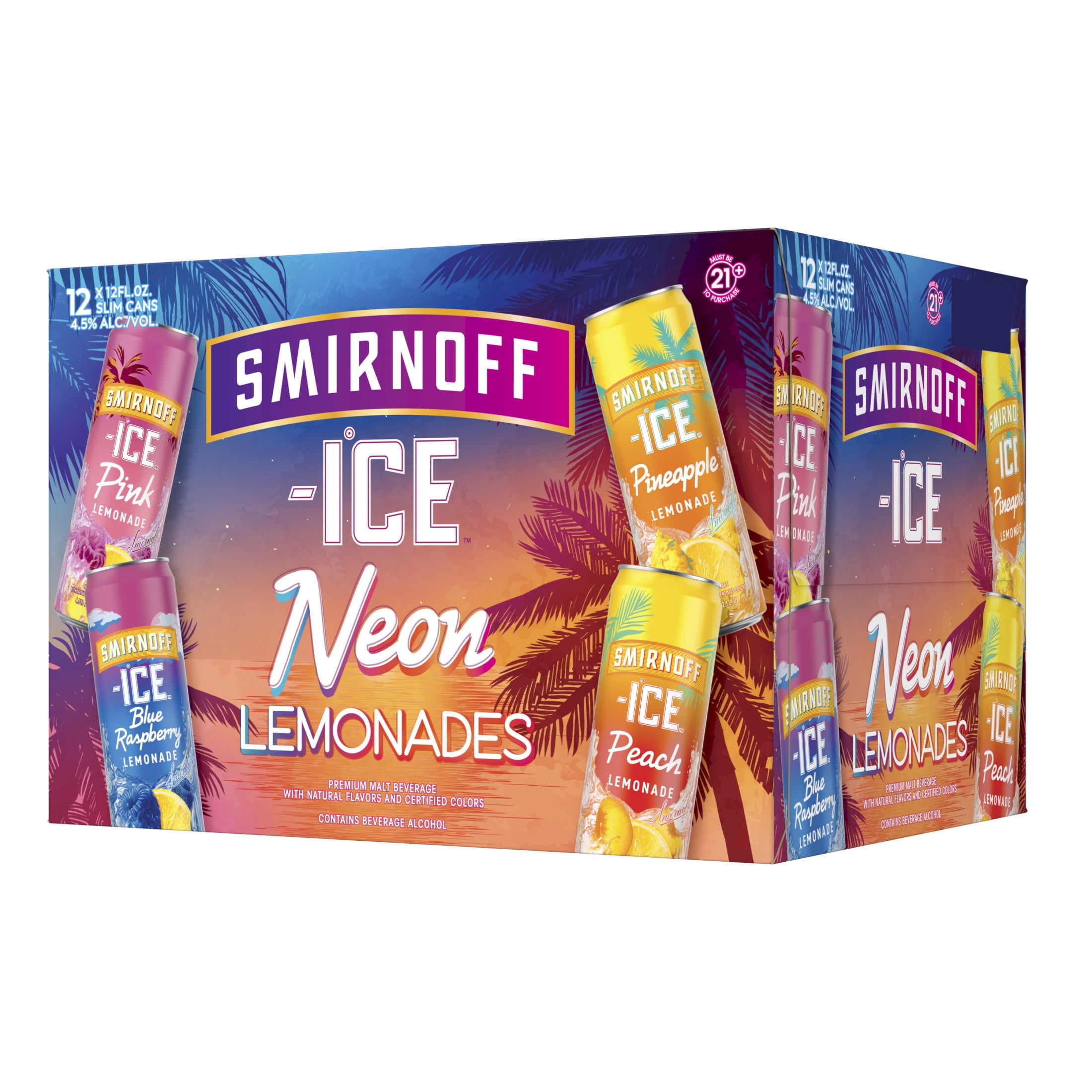 Smirnoff Ice Neon Lemonade Variety, 12 Pack Cans, 12 fl oz, 4.5% ABV