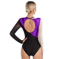 thumbnail image 2 of TSSOE Women Gymnastics Leotard Long Sleeve Rhinestone Dance Bodysuit Tops Sparkle Ballet Dancewear Purple M, 2 of 7