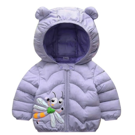 

nsendm Toddler 4t Jacket Toddler Boys Girls Winter Windproof Cartoon Bee Prints Bear Ears Kids Winter Coat Size 7 Purple 3-4 Years