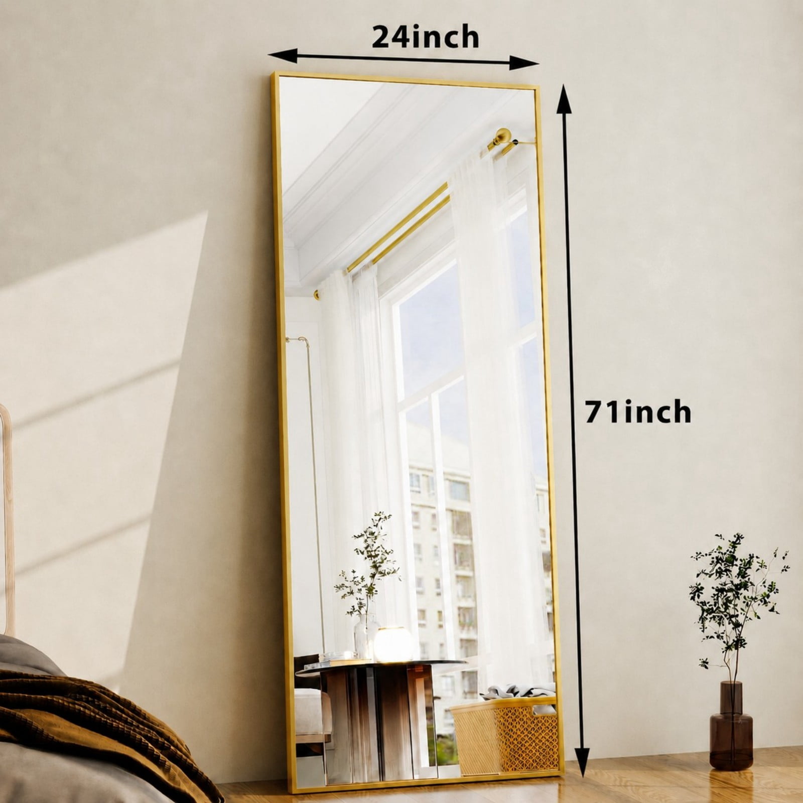 Puremirror 24"x71" Rectangular Full Length Mirror Full Body Standing Mirror, Gold