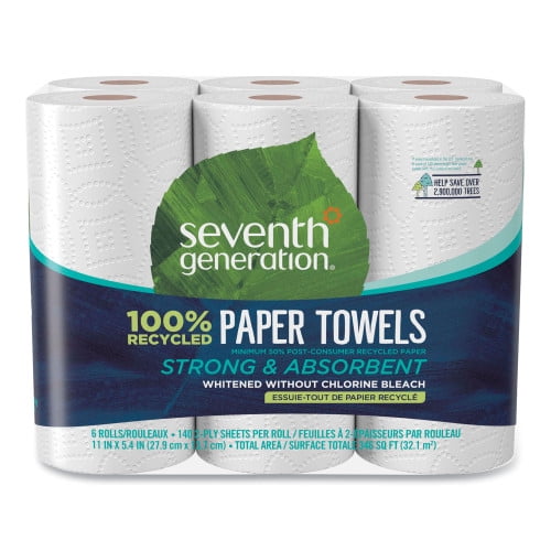 Seventh Generation 100% Recycled Paper Kitchen Towel Rolls, 2-Ply, 11 x 5.4, 140 Sheets/Roll, 24 Rolls/Carton