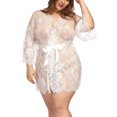 thumbnail image 1 of Femmes Lingerie Dentelle Grande Taille Kimono Robe Maille Robe de Nuit Ensembles Blanc 4X-Large, 1 of 1