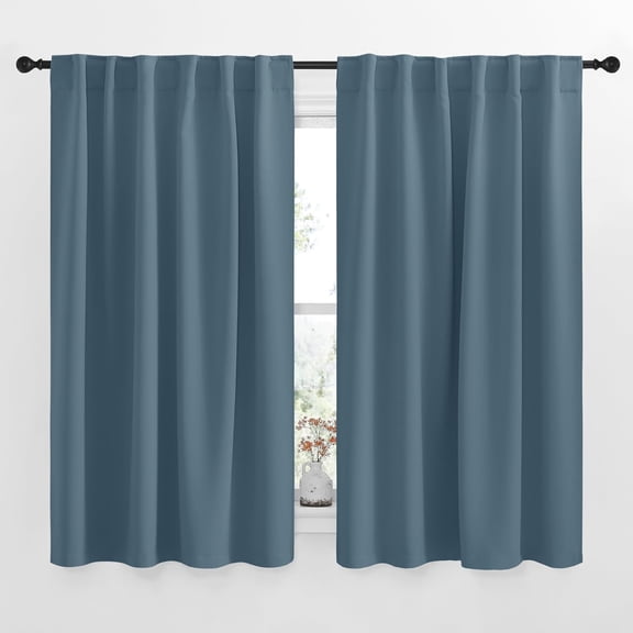 FSCIDA-Blackout Curtains Window Drapes - (Smoky Blue Color) 52 inches W by 63 inches L, Set of 2, Blackout Curtain Panels for Boy's Nursery