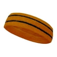 thumbnail image 3 of Couver Unisex Long Wide Terry Cloth Basketball Headband Two Stripe Design 3 Pack, Tan/2 Lines Black, 3 of 8