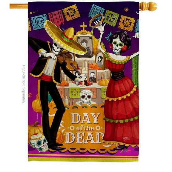 Breeze Decor  La Baile de Los Muertos Falltime Day of Diad 28 x 40 in. Double-Sided Decorative Vertical House Flag for Decoration Banner Garden Yard Gift