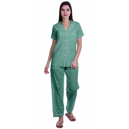 

Moomaya Notch Collar Button Down Printed Cotton Pajama Set For Women Nightwear