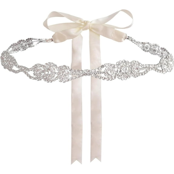 Wedding Bridal Ribbon Belts, White Ribbon Sparkle Belt Distinctive Silver Rhinestone Belt Sewn for Women Accessories Dress Matching, 2meters