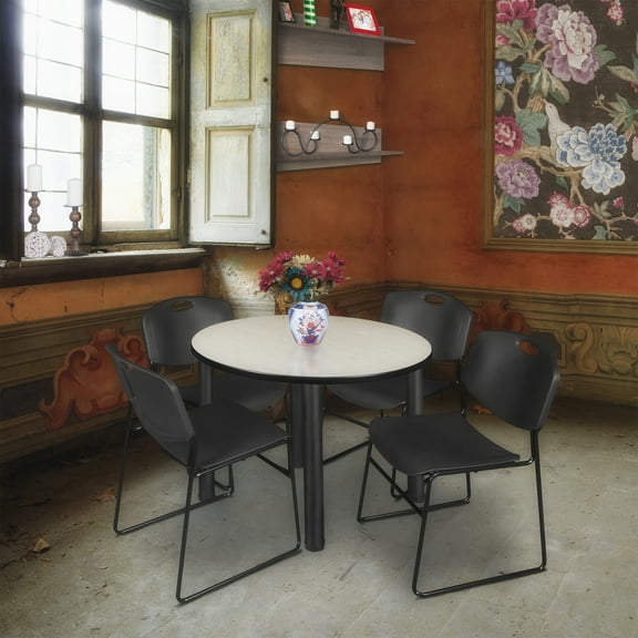 Kee Round Table & Chair Set, Wood, Metal, Polypropylene Top, Maple