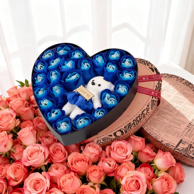 Canasta de rosas perfumadas, regalos de amor, cesta de hierro de 10 cm, accesorios florales para San Valentín, jabón de baño con pétalos de rosa, cajas de jabón con forma de corazón, regalos de cumpl