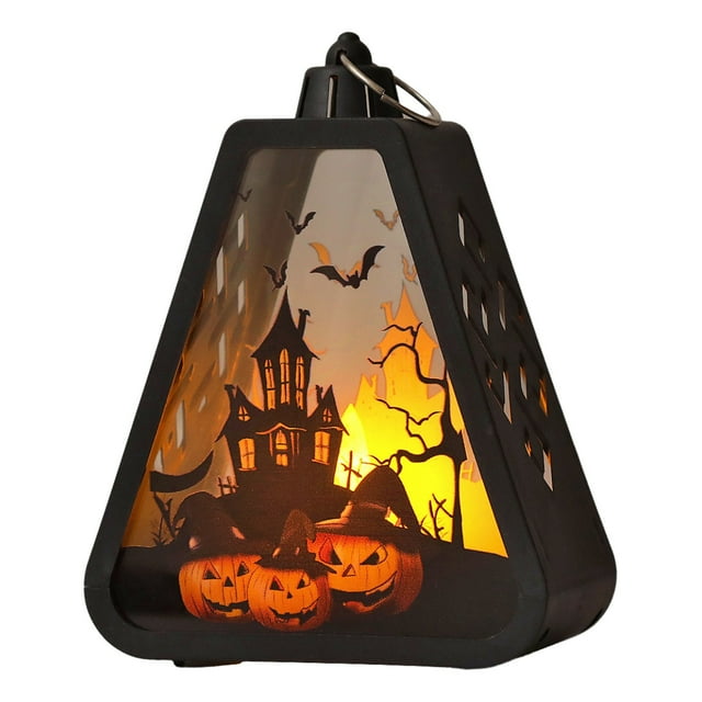 Handheld Pumpkin Design Lantern A 5.11X3.93X2.08In Plastic Halloween Decor With Led Light Battery Powered Hanging Prop For Party Garden Decor A