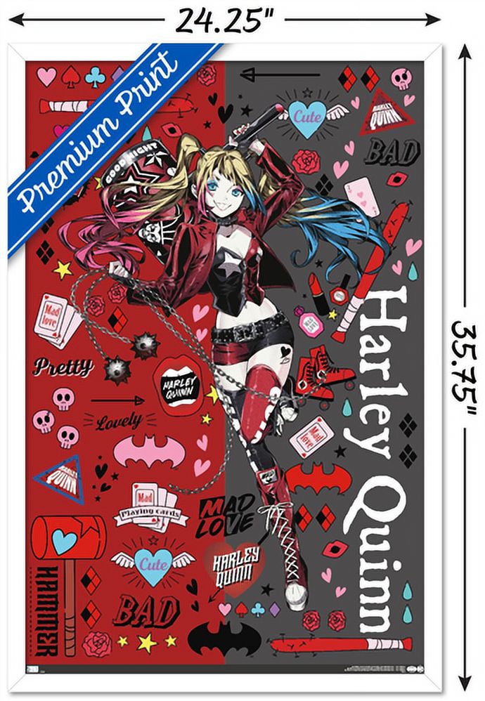 DC Comics - Harley Quinn Anime - Icons Wall Poster, 22.375" x 34", Framed