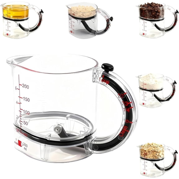Measuring Cup, 4 In 1 Adjustable Measuring Cups, Push Out Measuring Cups, Measuring Cup With Adjustable Base, For Kitchen/Outdoor Picnics. (2PCS)