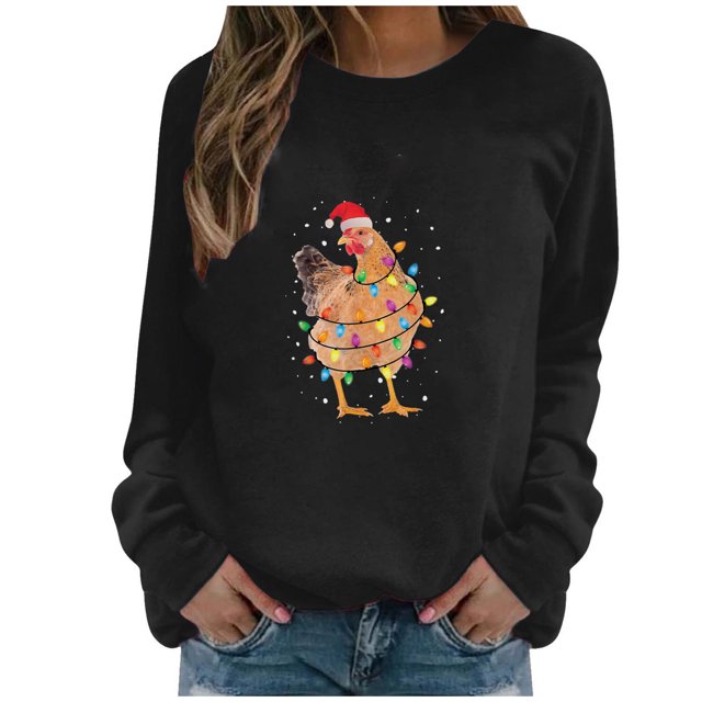 Penkiiy Hoodies pour Femmes, Tops à Manches Longues, Col Rond, Imprimé, Blouse Régulière, Sweashirts Noirs Y2K