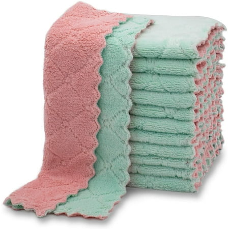 

12Pack Dish Towels 10x6 in Dish Cloths Super Absorbent Kitchen Towels Coral Velvet Dishcloths Nonstick Oil Fast Drying Washcloths