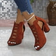 thumbnail image 2 of Women's Gladiator Sandals Hollow out Chunky Heels Adjustable Ankle Strap Peep Toe Block Heeled Dress Shoes Brick Red Size 7.5, 2 of 4