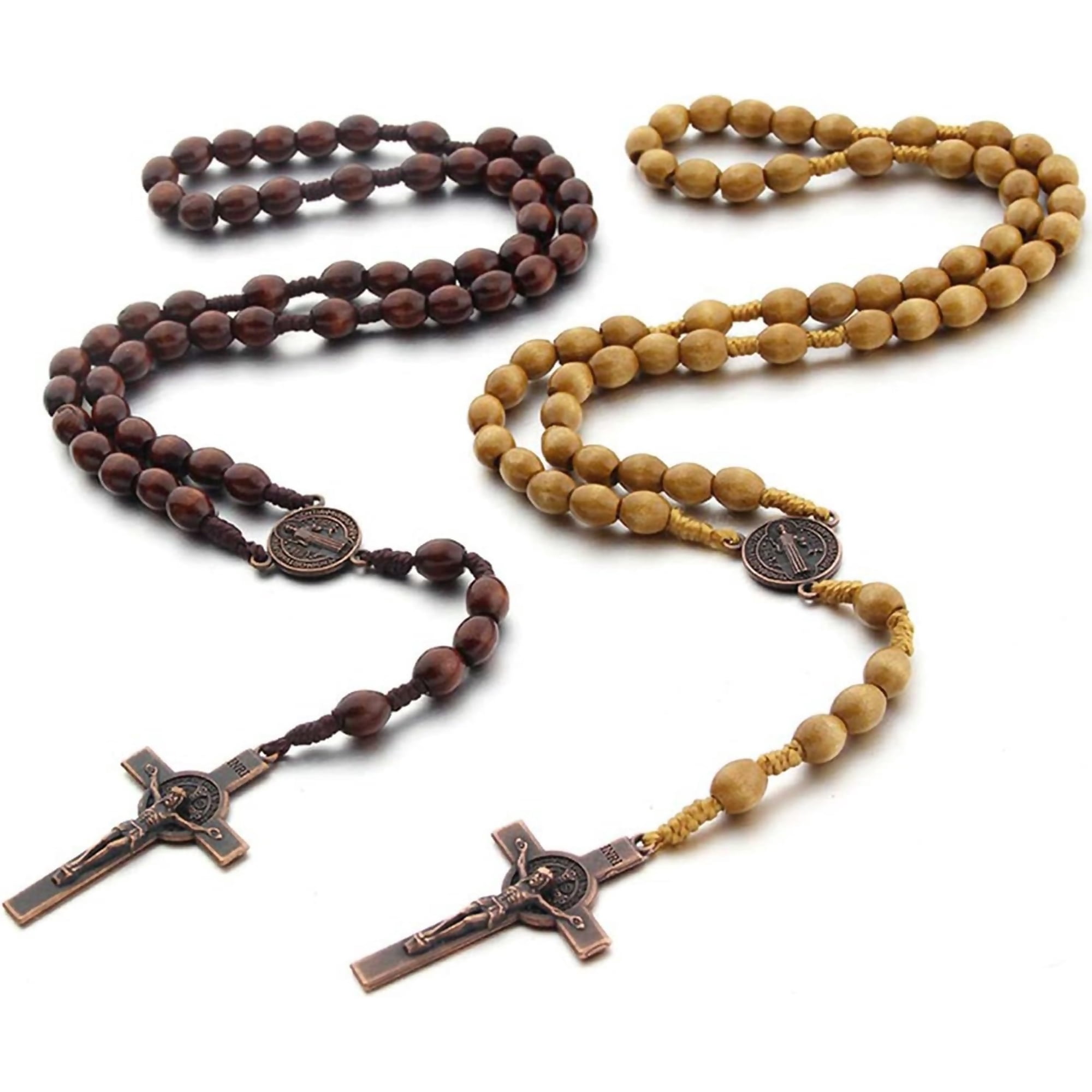 Zephyriana Hand-made Wooden Beads Necklaces Catholic Rosary Cross Pendant Long Chain Religious Prayer Gift Unisex Jewelry
